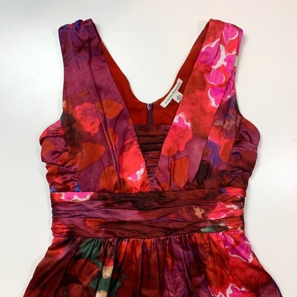 Banana Republic Dress Silk Watercolor Painting Red Pink Ruched V Neck Wedding 2 - Picture 6 of 12